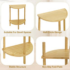 End Table Half Moon Side Tables, 2 Tier Half Round Side Table, Sofa Side Half Round Table with 2-Tier Storage Shelves, Nightstand for Living Room, Bedroom, Small Space, Rustic Brown, Boho Side Table