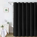 Extra Long Black Boho Shower Curtain 84 Inch Black Tufted Chevron Striped Fabric Shower Curtains for Bathroom Modern Shabby Chic Waterproof Cloth Shower Curtain Set with Hooks