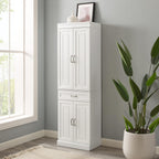 Maykoosh White Kitchen Pantry Cabinet - Adjustable Shelves & Full Extension Drawer