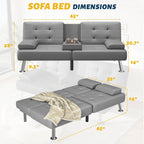 Furmax Futon Sofa Bed Adjustable Futon Couch Sleeper Sofa Bed for Living Room, Business Office, Recliner Sofas with Cup Holders (PU Leather, Gray)