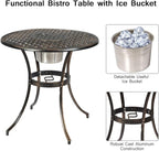 Giantex 3pcs Bistro Table Set Cast Aluminum Outdoor Patio Furniture Set Round Table W/Removable Ice Bucket, 2 Chairs Antique Garden Furniture Weather Resistant (Antique Bronze)