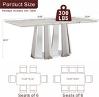 70'' Faux Marble Dining Table for 6-8, Modern Dining Room Table with Mirrored Stainless Steel Base, Suitable for Kitchen, Restaurant, Office, MDF Finish-White Silver