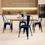 AC Pacific 18 Inch Seat Height Industrial Metal Dining Chairs, Stackable Kitchen or Bar Seat, Durable Modern Design, Versatile Accent Furniture, Set of 2, Dark Blue