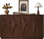 59" Sideboard Buffet Cabinet with Storage, Mid-Century Modern Sculpted Door Design Buffet Sideboard Accent Credenza with Adjustable Shelves for Living Room Kitchen Hallway (Walnut)