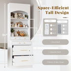 Mirightone 83.7Inch Tall Kitchen Pantry Cabinet, Corner Cabinet with 5 Storage Drawers and Adjustable Shelf, Freestanding Kitchen Pantry with Faux Marble Top. White