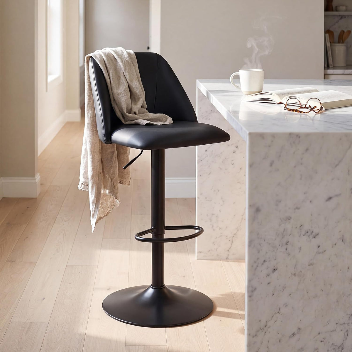 COLAMY MALOL 360° Swivel Bar Stool, Counter Height Chair with Silent Rotation, High-Density Foam Cushion, Solid Wood Frame, Footrest & Anti-Slip Pads for Kitchen Islands and Home Bars (Grey, 30.5")