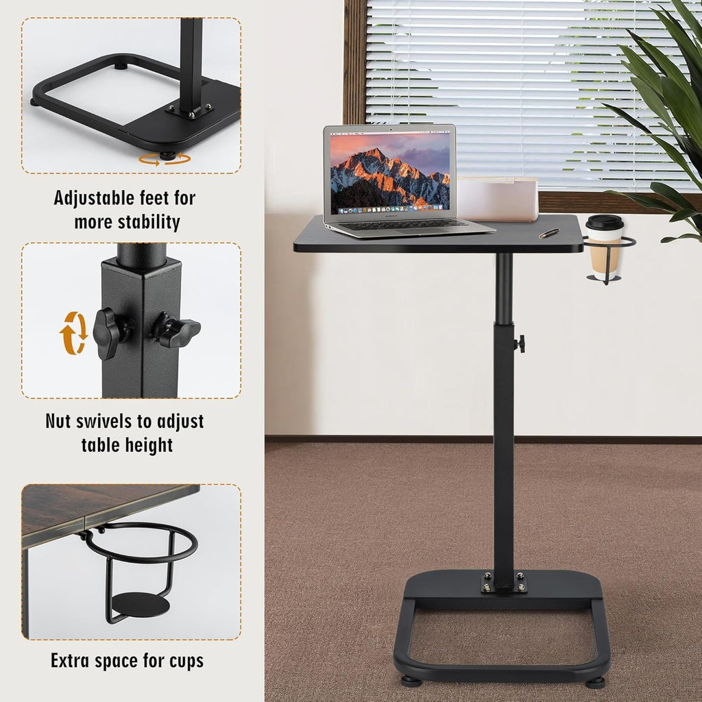 facka Adjustable C-Shaped TV Tray Table 18-32 Inch Height Couch Table | 15.8 x 11.8 Top, Metal Frame Side Table for Sofa, C Table, TV Dinner Tray Table, Laptop Snack Table for Small Spaces Brown