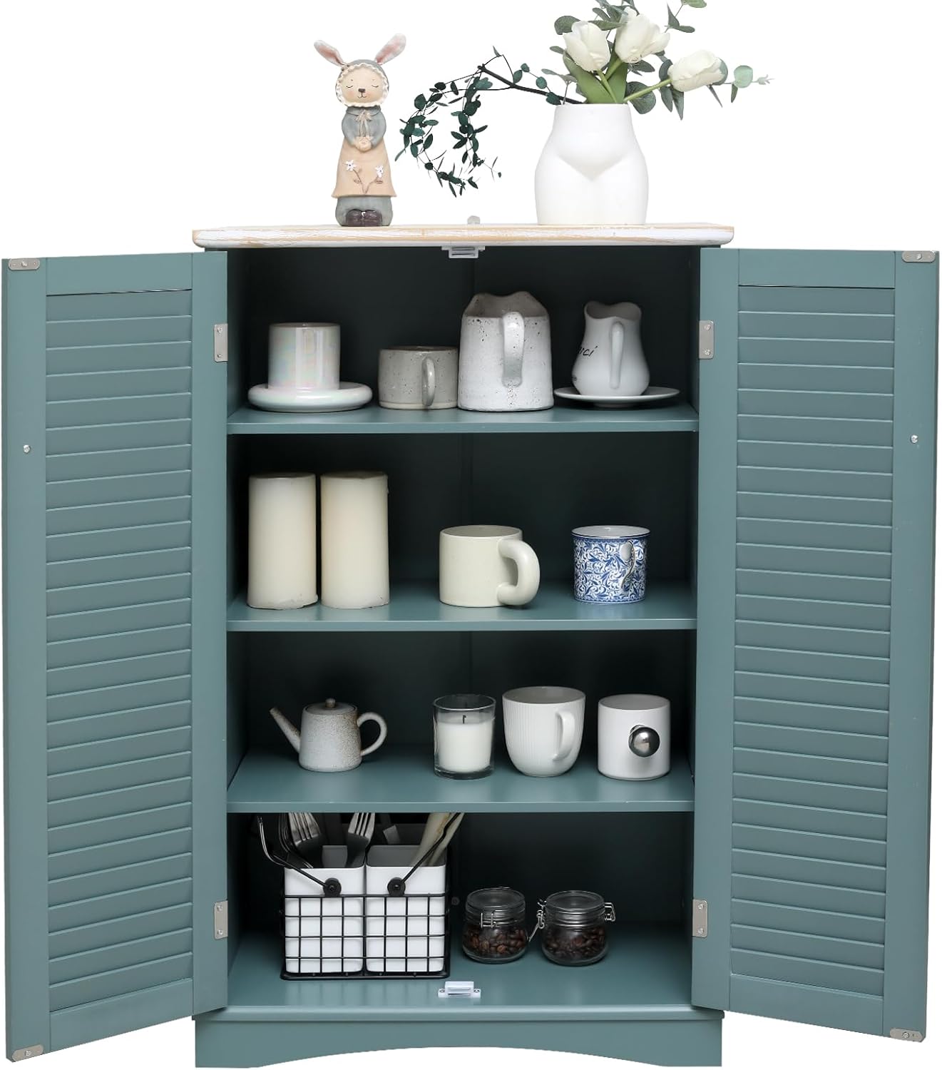Farmhouse Sideboard Cabinet - Versatile Storage for Kitchen, Buffet Living Room, Hallway, Shoe & Bathroom - 22" W x 11.75" D x 36.75" H, Teal