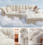 110" Oversized Cloud Sectional Couch, Modular Chenille L-Shaped Compressed Sofa with Ottoman & 3-in-1 Multi-Purpose Pillow, 3 Seater Memory Foam Couches for Living Room, Beige