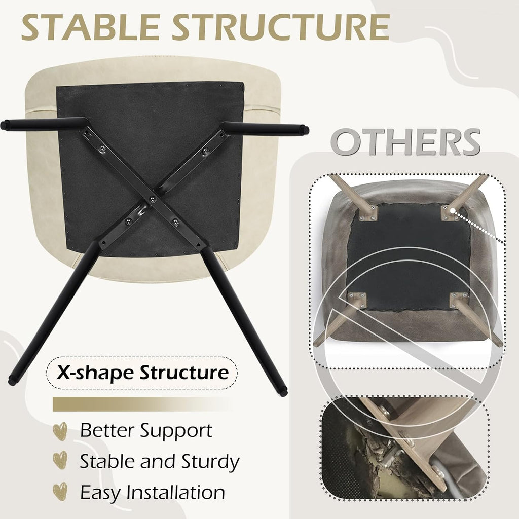 ECOTOUGE Beige 6-Piece Mid-Century Modern Faux Leather Dining Chairs | Comfy Upholstered Seat, Sturdy Metal Legs, Non-Slip Feet, Easy to Clean, Versatile for Kitchen, Living Room, Bedroom