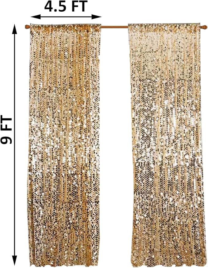Gold Big Payatte Sequin 18MM Sequin Backdrop Drapes Curtains Panels,Fashion 9FTx9FT Backdrop for Thanksgiving Christmas Home Party Decoration Supplies