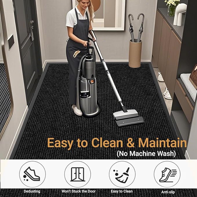 Outdoor Entry Rubber Rug, 4'x3' Commercial Heavy Duty Rubber Large Exterior Door Mat, Industrial Non-Slip Waterproof Welcome Floor Mats for Garage, Kitchen, Patio, Black 48" x 36"