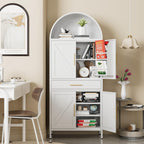 73”H Metal Arched Kitchen Pantry Cabinet with 1 Drawer, Farmhouse Pantry Cabinet with 4 Doors and 3 Adjustable Shelves for Kitchen, Dining Room, White