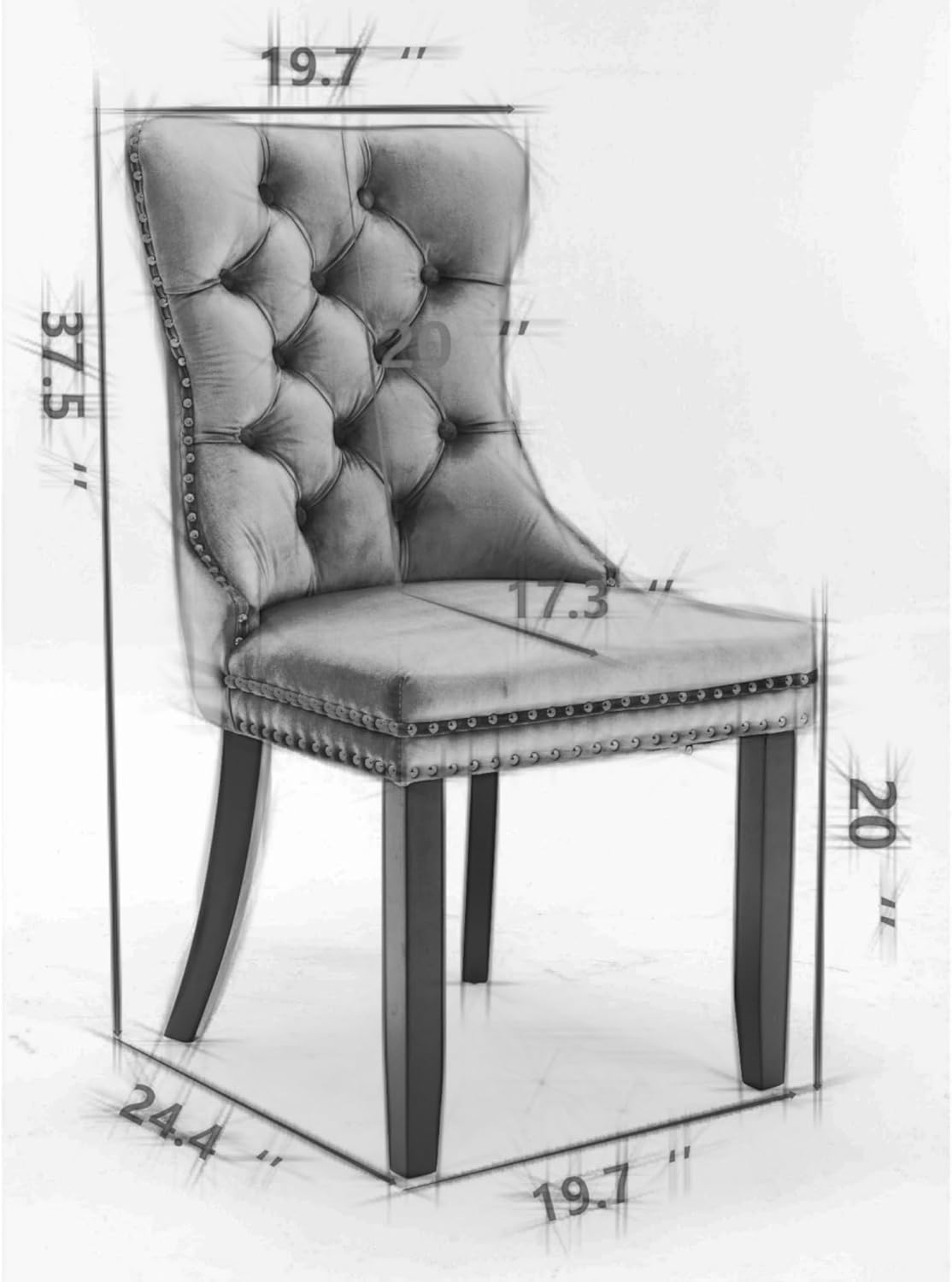 KEIKI Tufted Dining Room Chairs Set of 2, Velvet Kitchen Nailhead Trim Chairs with Solid Wood Legs and Padded Seat, Gray