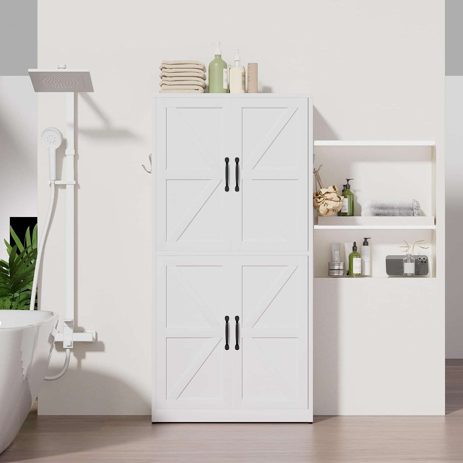 White Steel Kitchen Pantry Storage Cabinet with Adjustable Shelves Heavy Duty Metal Cabinet for Kitchens Bathrooms Living Rooms