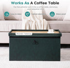 oakvivo Folding Storage Ottoman Bench, Leather Foot Rest Stools with Rivet Design, 15" D x 30" W x 15" H, Ottoman with Storage End of Bed Bench Footstool for Living Room Bedroom, Load 330 lb, Green