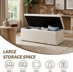 Ya-Home Modern Storage Bench Linen Fabric, Upholstered Storage Ottoman Entryway Bench with Seating for Bedroom Living Room, Beige