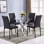 Modern Round Dining Table for 2 4 People, 36 in Glass Kitchen Dining Room Table with Silver Metal X-Shaped Legs, Space Saving Circle Dinner Tables for Dining Room, Kitchen, Living Room