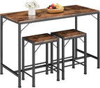 Homeiju Bar Table and Chairs Set, Dining Table with 2 Stools | Space-Saving Pub Table and Chairs, Perfect for Kitchen, Breakfast Nook, Living Room & Small Spaces (Rustic Brown)
