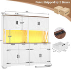 Unikito 71" Tall Kitchen Pantry Cabinet with Microwave Countertop, 63" Wide Pantry Storage Cabinet with Charging Station & LED Lights,Large Kitchen Hutch Cabinet with Drawers for Dining Room, White