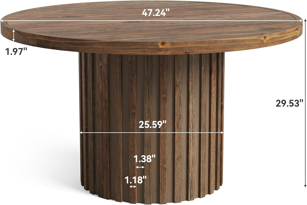 Tribesigns 47-Inch Round Dining Table for 4-6, Farmhouse Wood Kitchen Table with Striped Pedestal Base, Circle Wooden Dining Room Furniture for Kitchen Living Room, Dark Brown