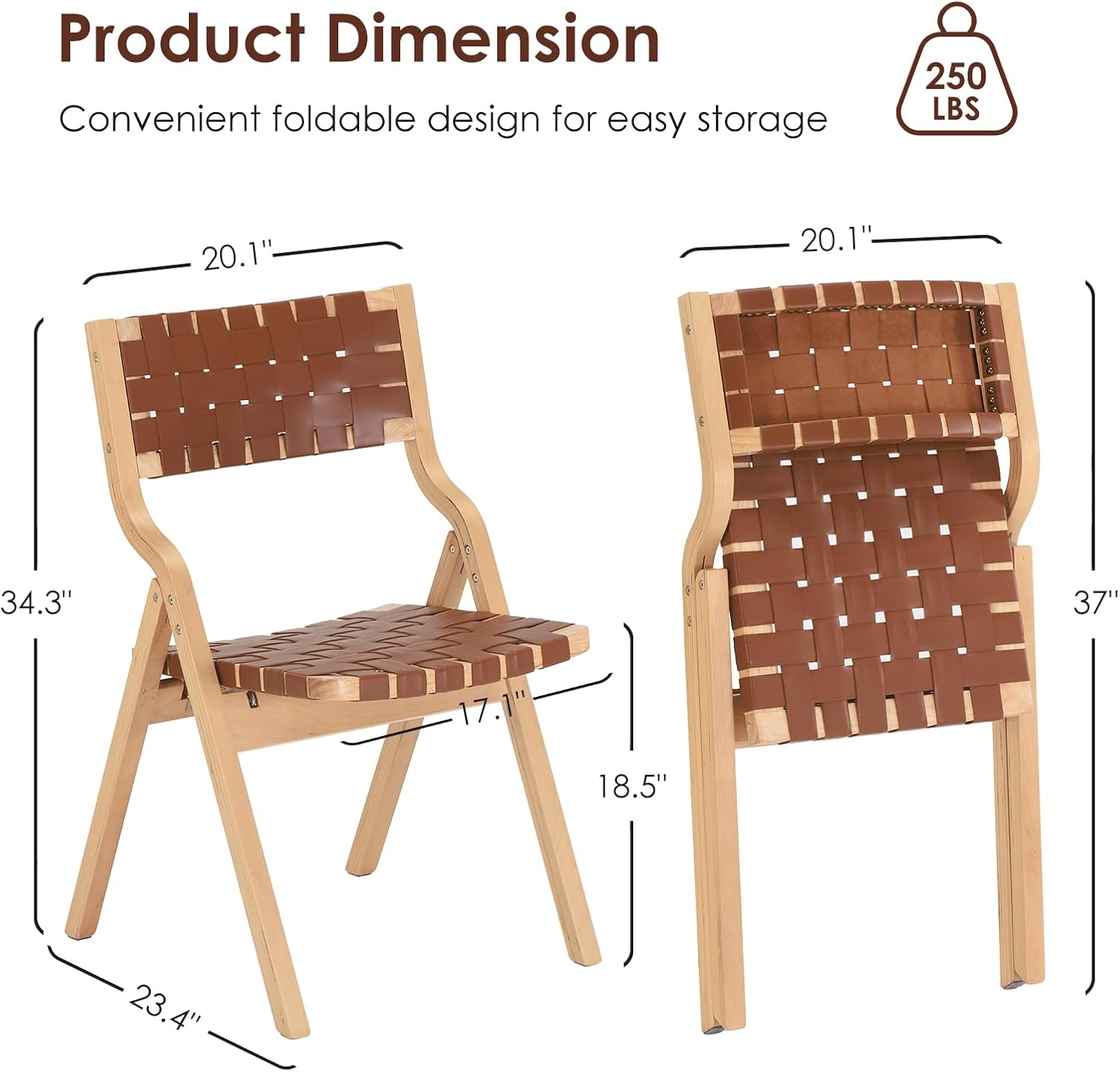 Soohow Wood Folding Chairs, Foldable Chairs Chairs Wooden Indoor Stackable Dining Chairs for Kitchen & Dining Room Chair Woven Seat & Webbing Back, Dining Chair Set of 2