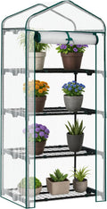 Outvita Mini Greenhouse, Small PE Plant Green House with 4 Tiers Rack, Shelf Clips, Roll-up Zipper Door, Gardening Supplies for Indoor Outdoor Seedling Frost Protection , 27"x19.6"x63" White
