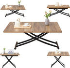 Multifunctional Folding Table - Lift Top Coffee to Dining Table, Height Adjustable, Wooden Surface & Metal Legs, Modern for Small Spaces (Living/Dining/Kitchen) (Wooden)