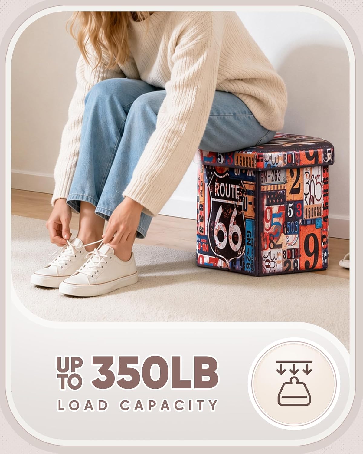 B FSOBEIIALEO Route 66 Storage Ottoman Hexagonal, Faux Leather Foot Rest Seat for Living Room, Storage Organizer 16.93"x15"x15"