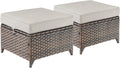 Outdoor Wicker Ottomans Rattan Footrests - Heavy Duty Outside Resin Rattan Lawn Footstools for Front Porch Balcony Backyard Yard Deck Apartment – Brown/Beige
