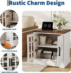 24" Farmhouse Nightstand with Charging Station, End Table with Tempered Glass Doors and Adjustable Shelf, Wood Square Side Table, Bedside Cabinet for Bedroom,Living Room- White