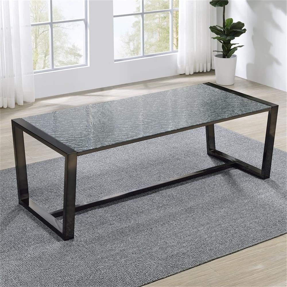 Pemberly Row Contemporary 3-Piece Coffee & End Table Set, Black Nickel Finish, Patterned Mirror Tops, Metal Sled Base with Cross Stretchers, Modern Style Living Room Furniture for Décor and Practical