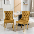 5 Piece Round Glass Dining Table Set for 4, 47" Round Dining Table & Chair Set Modern Circle Glass Kitchen Table and 4 Velvet Upholstered Chairs for Kitchen Dining (Gold Table & Gold Chair)