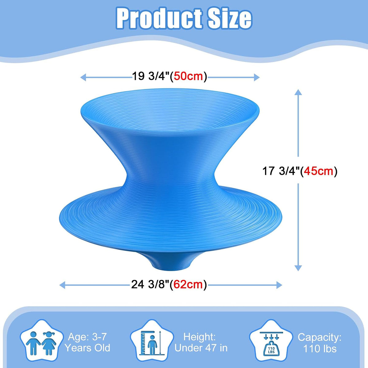 360° Rotating Gyro Chair, 24" One-Piece PE Spun Chair with Non-Slip Textured Surface, Spinning Top Chairs for Home, Backyard, Recreation Room & Commercial (Blue, Small)