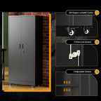 Greenvelly 73" Metal Garage Storage Cabinet with Wheels, Black Lockable Metal Cabinet with 2 Doors and 4 Adjustable Shelves, Rolling Steel Tool Organization for Garage, Home, Office, School