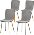FurnitureR Dining Chairs Set of 4, Fabric Cushion Side Chairs Mid-Back with PU Back and Oak Metal Legs for Kitchen, Dining Room, or Living Area, Grey/Black
