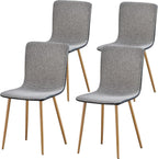 FurnitureR Dining Chairs Set of 4, Fabric Cushion Side Chairs Mid-Back with PU Back and Oak Metal Legs for Kitchen, Dining Room, or Living Area, Grey/Black