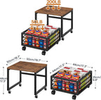 HOOBRO End Table, Mini Fridge Stand with Storage, Mini Fridge Table with Wheels and Adjustable Feet, Sturdy Metal Frame, for Living Room, Bedroom, Office, Rustic Brown and Black BF155TL01
