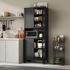 YAUWOH 69" Tall Metal Pantry Cabinet with Microwave Shelf, 4 Doors & 3 Adjustable Shelves, 120LBS Per Shelf Heavy Duty Storage Cabinet with Anti-Tip Design for Kitchen,Dining Room (1PC,Black)