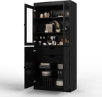 Palace Imports Solid Wood Tall Pantry Cabinet – 71.5" H x 32" W – Black Wooden Storage Cabinet for Kitchen with Clear Glass/Shaker Doors, 2 Drawers & 4 Adjustable Shelves, 100% Eco-Friendly Wood