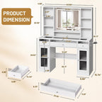 LIVELYGLOW 43.3" White Large Makeup Vanity Desk with Glass Top & RGB Lights