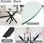 Modern Round Glass Dining Table Set for 4, 36'' Small Tempered Glass Tabletop Black Base with 4 Black Minimalism Dining Chairs, 5-Piece Clear Circle Dining Table Set(Easy Assemble)