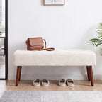 Furniliving 44 Inch Bedroom Bench, Modern Ottoman End of Bed Bench, Upholstered Chenille Padded Benches Ottoman Bench with Wooden Legs for Living Room Hallway, Kitchen, Entryway, Beige