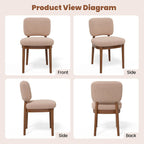 Wooden Dining Chairs Set of 2, Boucle Upholstered Kitchen Chairs with Solid Wood Legs, Mid Century Modern Dining Chairs, Farmhouse Side Chair with Hardwood Frame for Dining Room, Khaki