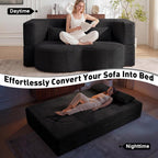 78" Full Size Convertible Futon Sofa Bed, Corduroy Folding Sleeper Sofa Bed with 2 Pillow, Foam Mattress Couch Bed, No Assembly Loveseat Couches for Living Room Apartment, Space‑Saving, Black