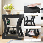 MAHANCRIS Black End Table with Charging Station, Skinny Side Table with USB Ports and Outlets, Nightstand, 3 Tier Bedside Table with Storage Shelf for Living Room, Bedroom, Small Space, ETBK53E01