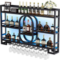Boshen Fully Assembled 3-Tiers 47in Wine Rack Wall Mounted with LED Light | Floating Bar Shelves, Hanging Industrial Liquor Shelf, Wall-Mounted, Home, Bar, No Assembly Required, Glass Holder