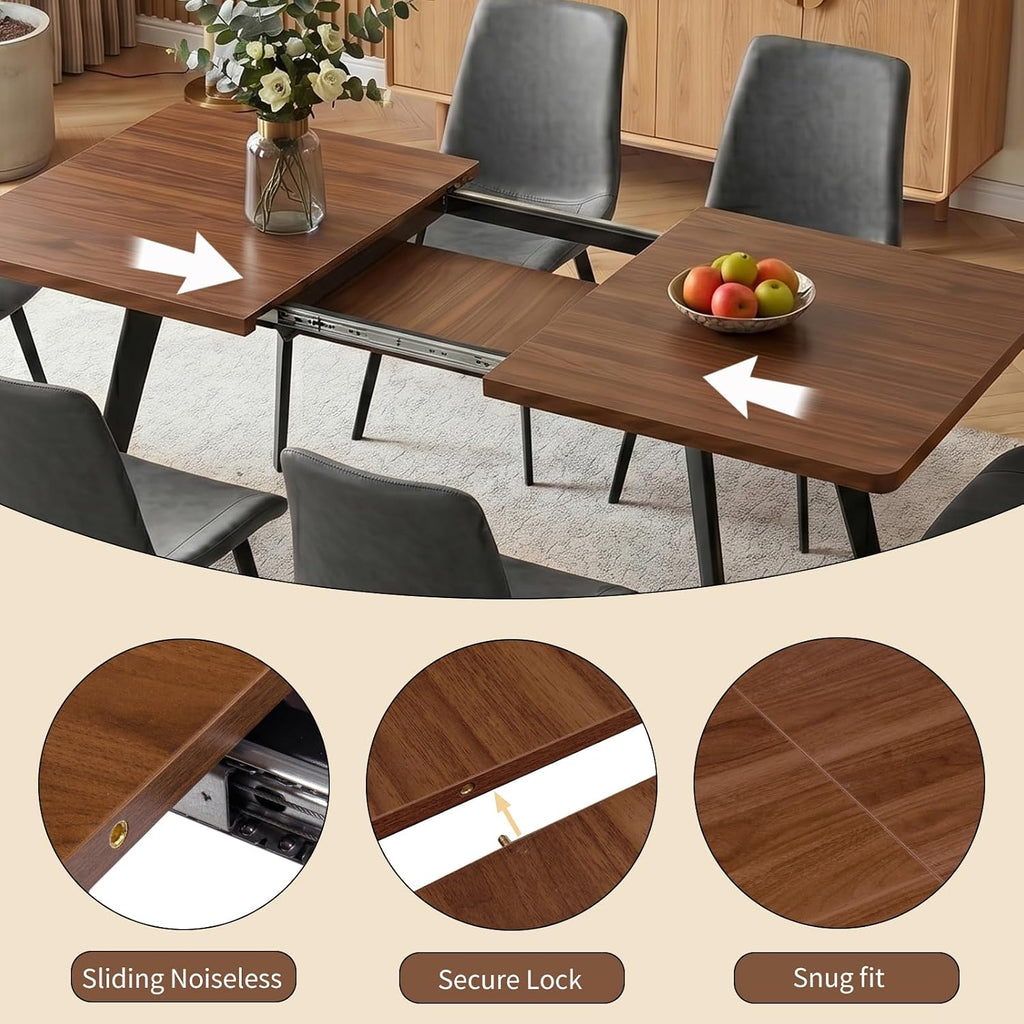 Zerifevni 70.87" Large Extendable Dining Kitchen Table with 6 Chairs | Compact Table with Removable Leaf, Modern MDF Wood Grain Table for Small Space Apartment, Easy Assembly