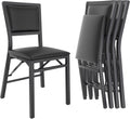 VECELO Folding Dining Chairs Set of 4, Metal Padded Foldable Seating with Comfortable Faux Leather, Space-Saving Portable Guest Seats for Kitchen & Office, No Assembly, Black