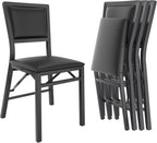 VECELO Folding Dining Chairs Set of 4, Metal Padded Foldable Seating with Comfortable Faux Leather, Space-Saving Portable Guest Seats for Kitchen & Office, No Assembly, Black